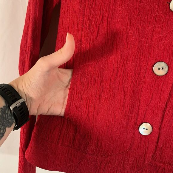 Chico's Jacket Women's 0 Small Red Floral 3 Button Front Long Sleeve - Picture 5 of 7